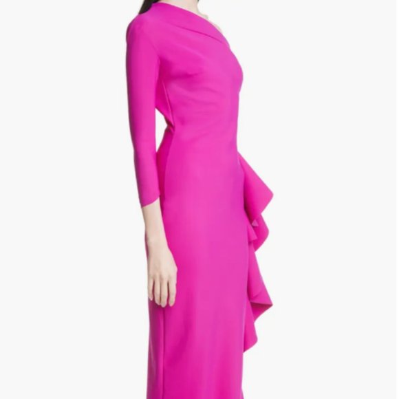 CHIARA BONI LA PETITE ROBE SIA ONE SHOULDER SIDE RUFFLE CYCAMEN DRESS 42 IT/6 US - Picture 4 of 5